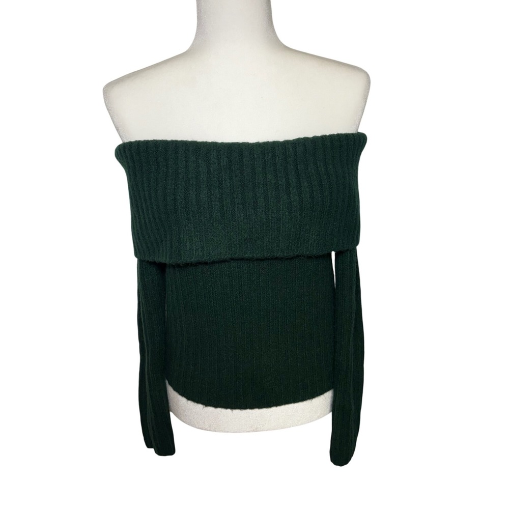 Abercrombie & Fitch Green Knit Ribbed Off The Shoulder Sweater XS Wool Blend